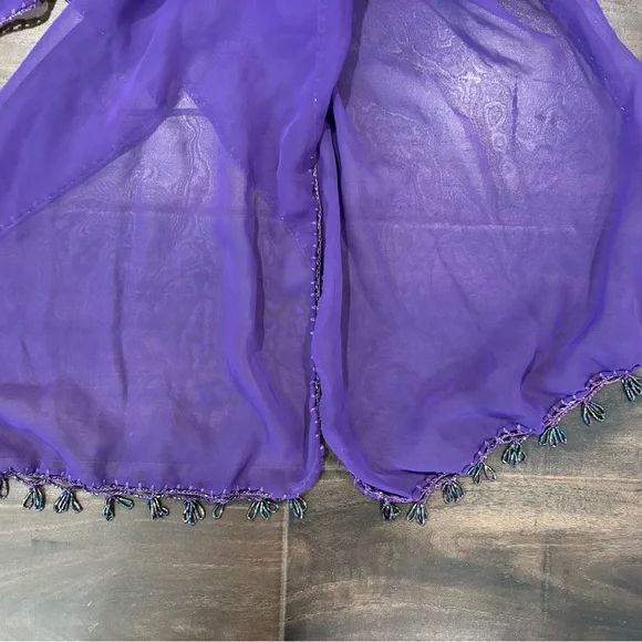 Elegant Purple Sheer Shawl with Beaded Fringe - Picture 6 of 6